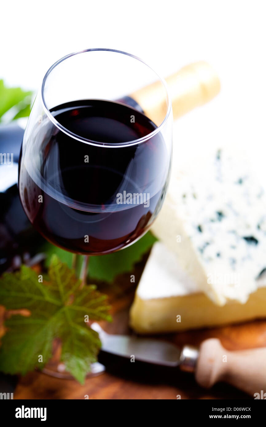 Still life with red wine and cheese Stock Photo - Alamy