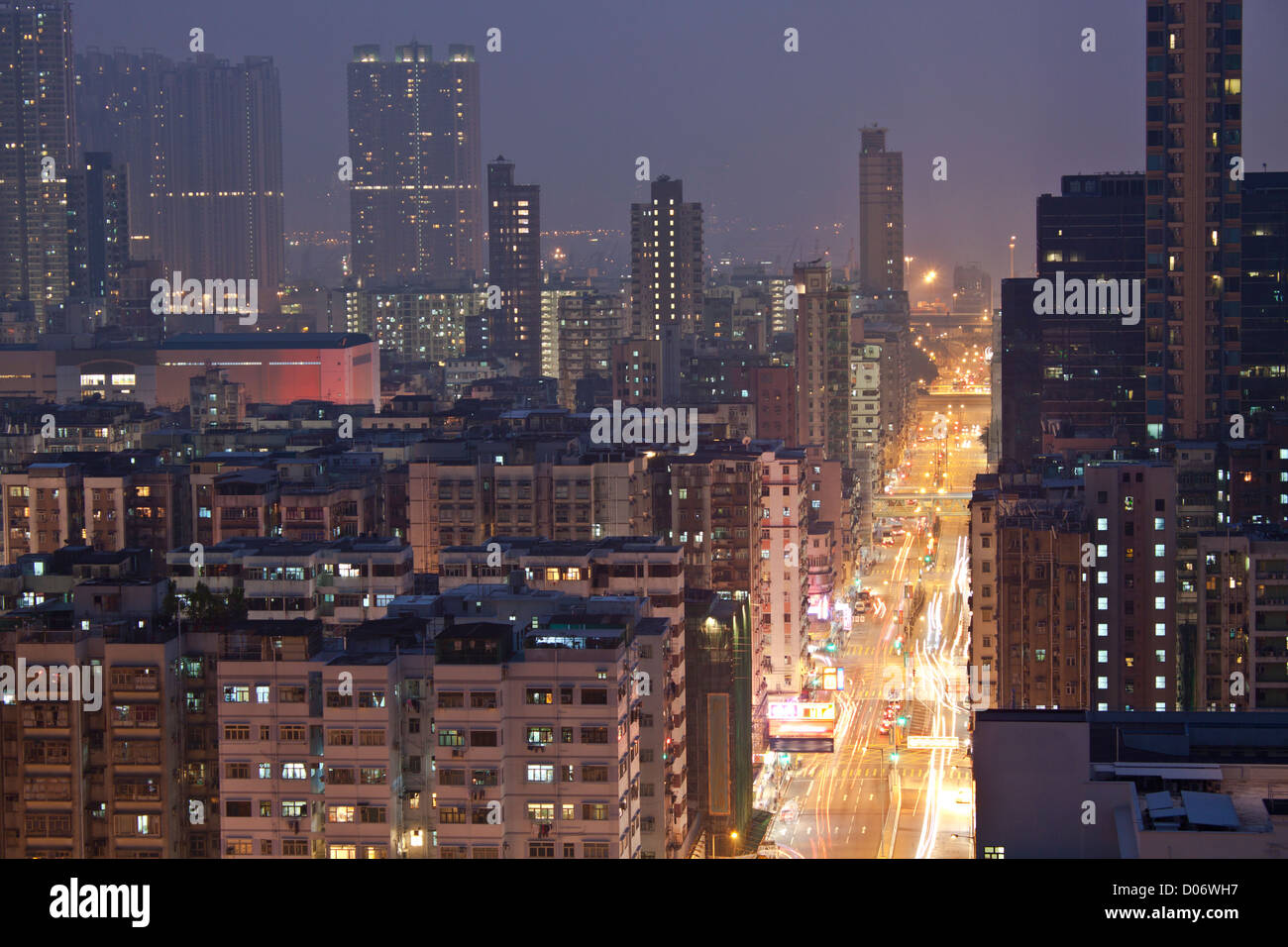 Hong Kong downtown and traffic at night Stock Photo - Alamy