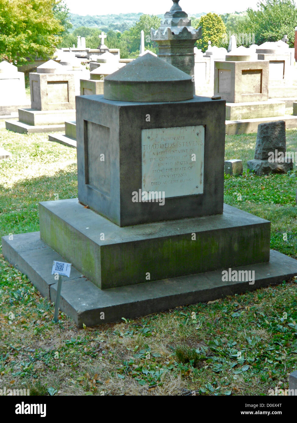 Cenotaph of Thaddeus Stevens, Radical Republican leader during the Civil War, in the Congressional Cemetery in Washington, DC. The Cemetery is a National Historic Landmark Stock Photo