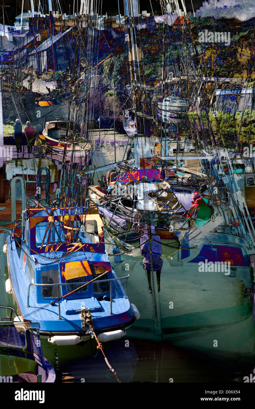 Amlwch Harbour Anglesey in a digital composite image Stock Photo