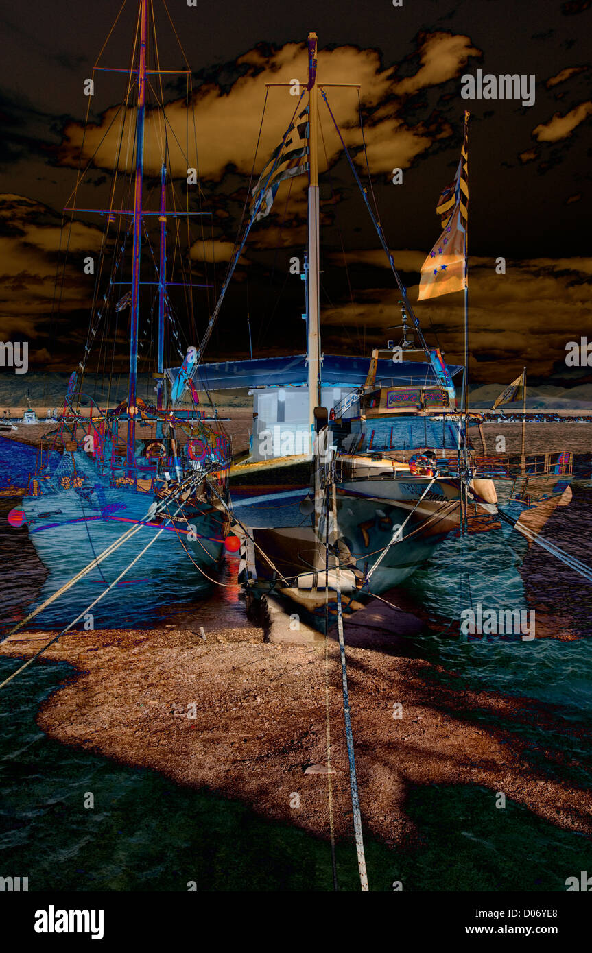 Boats in Corfu Digital Art Montage Stock Photo