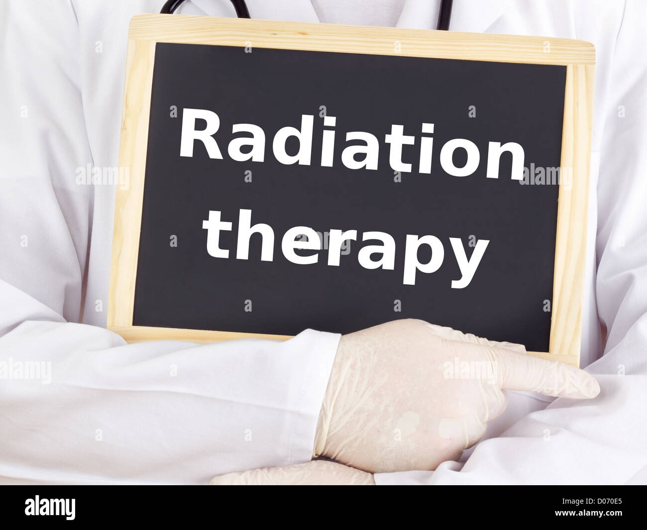 Doctor shows information radiation therapy Stock Photo Alamy