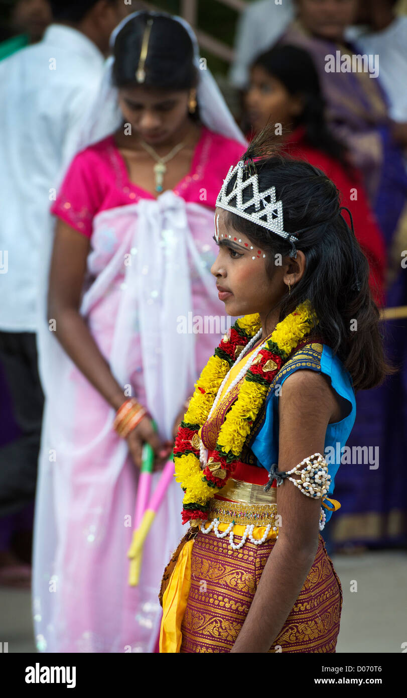 Indian girl dressed as Krishna at a festival in the streets of Puttaparthi. Andhra Pradesh, India Stock Photo