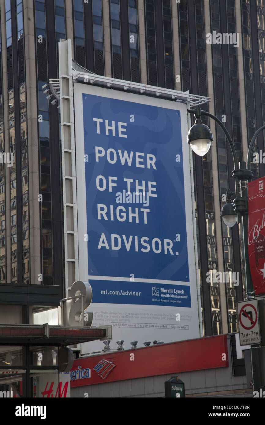 Ad for financial advice by Merryl Lynch/Bank of America in Times Square, NYC. Stock Photo