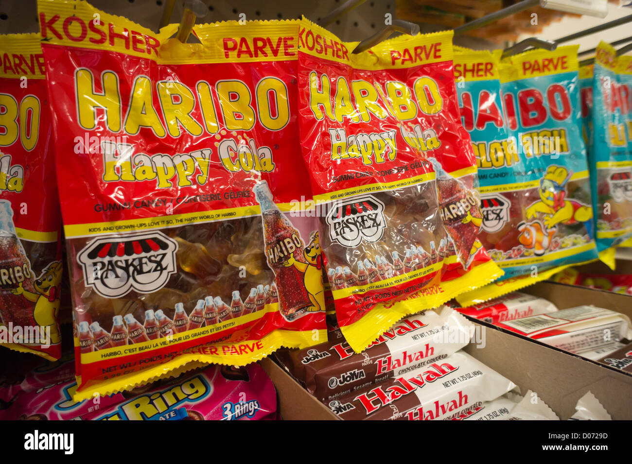 A display of kosher Haribo Gummi Candies is seen in a supermarket in New York Stock Photo