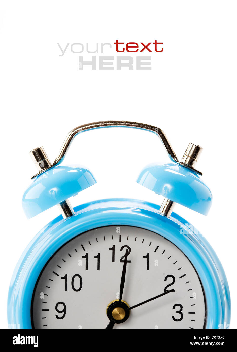 Alarm clock isolated on white with copypaste (with sample text) Stock Photo