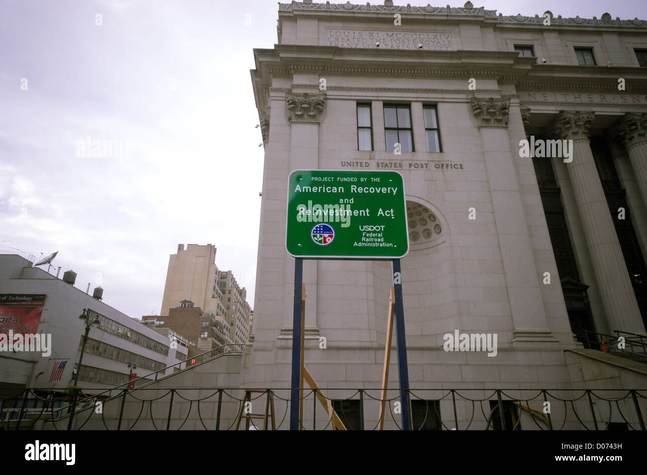 Work being done on the James A. Farley Post Office building in New York is funded by the American Recovery and Reinvestment Act Stock Photo