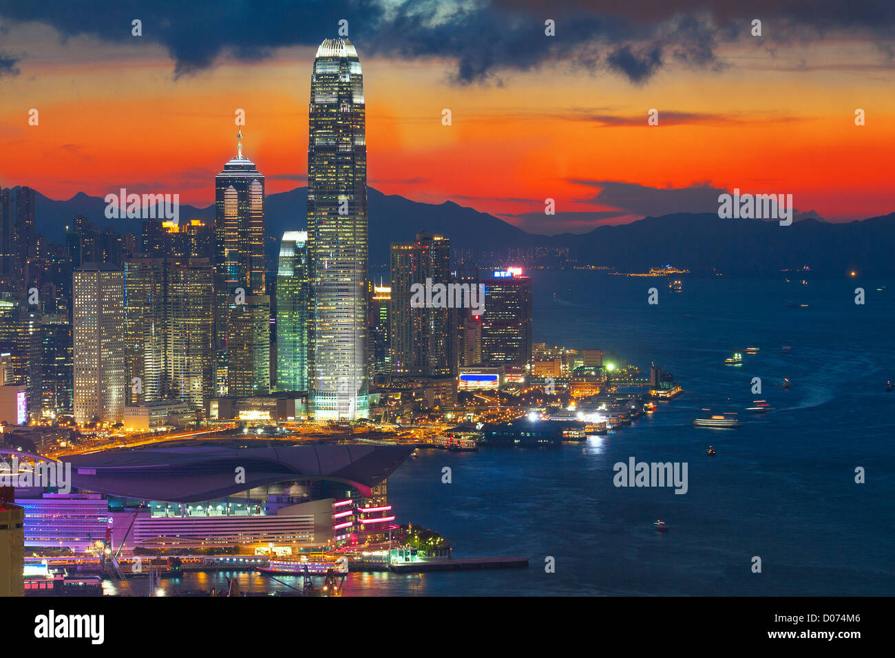 office building at sunset in hong kong Stock Photo - Alamy