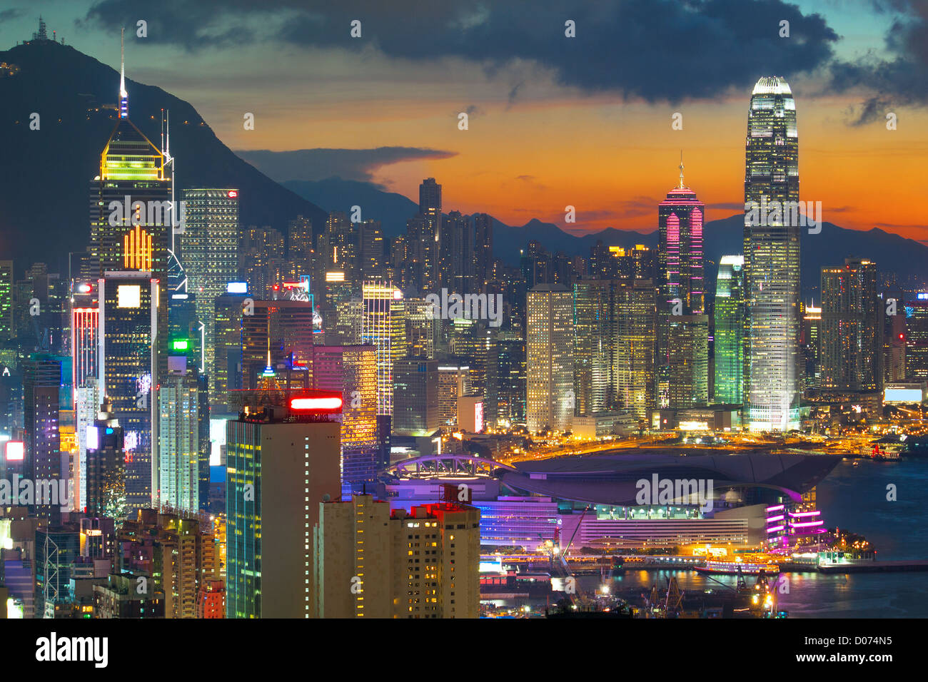 office building at sunset in hong kong Stock Photo - Alamy