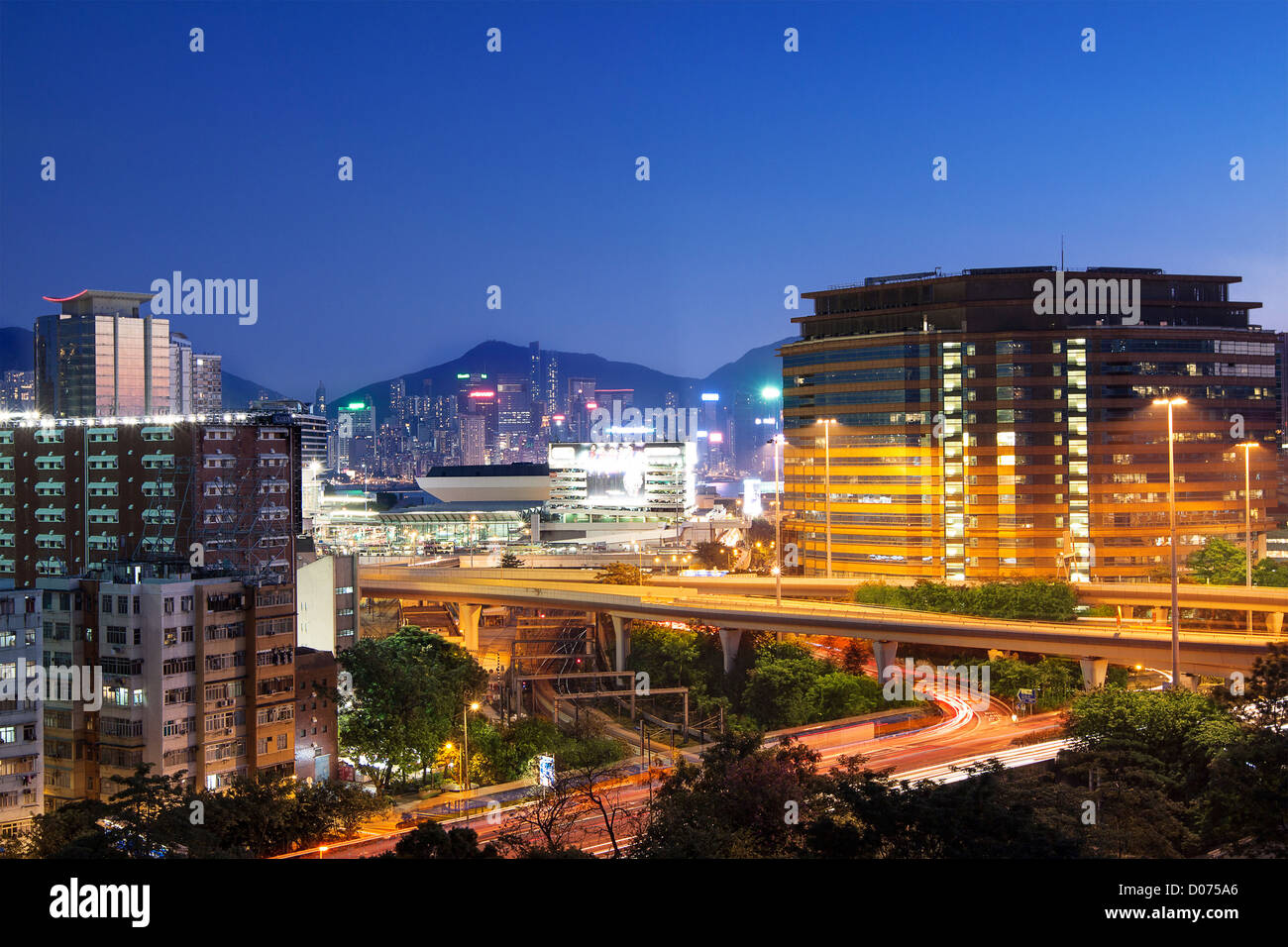 office building at sunset in hong kong Stock Photo - Alamy