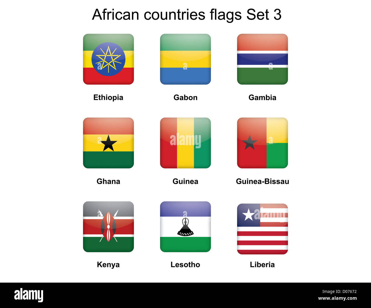 buttons with African countries flags set 3 Stock Photo - Alamy