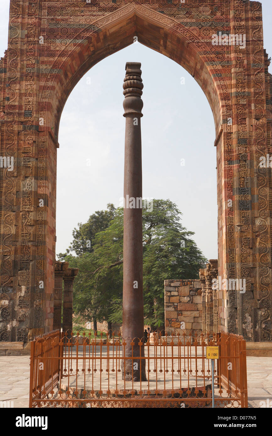 Iron Pillar Qutab Minar Complex, Delhi, India, UNESCO, World Heritage Site. Stock Photo