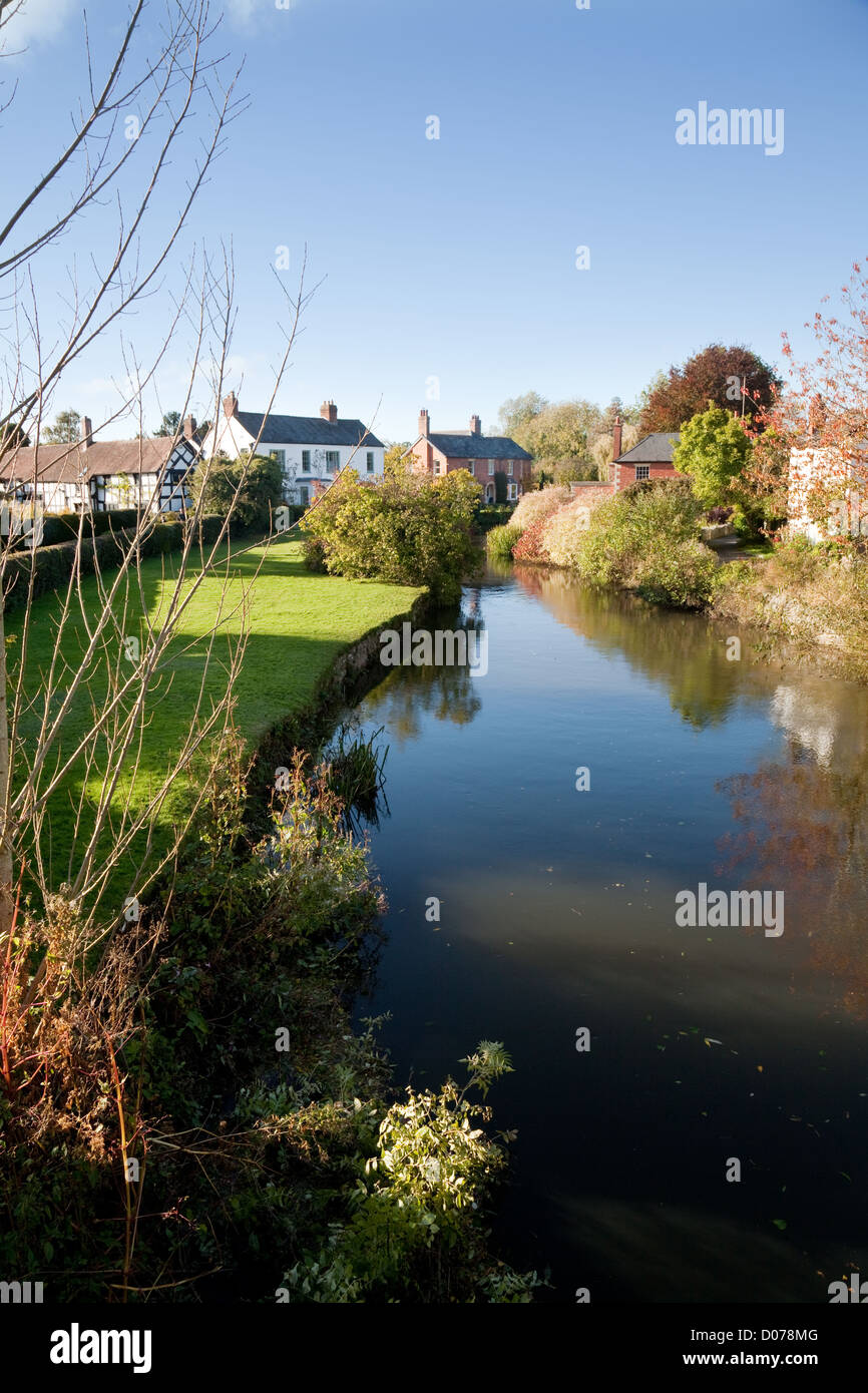 The river Arrow and cottages in the pretty village of Eardisland
