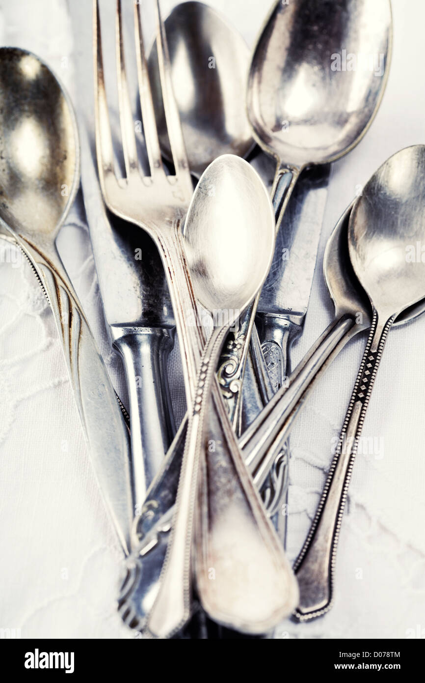 Vintage spoons, forks and knifes Stock Photo Alamy