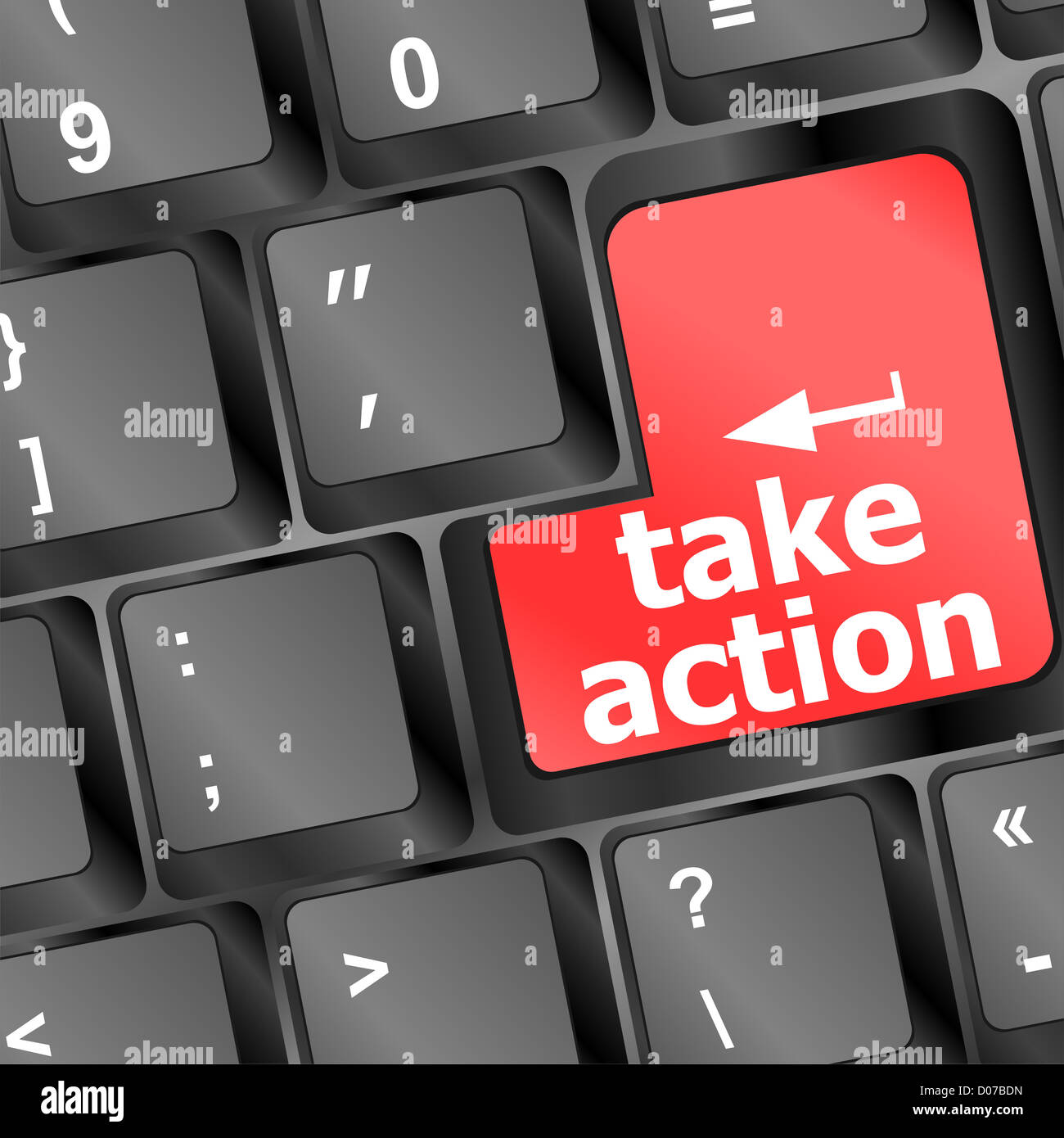 Take action red key on a computer keyboard, business concept Stock ...