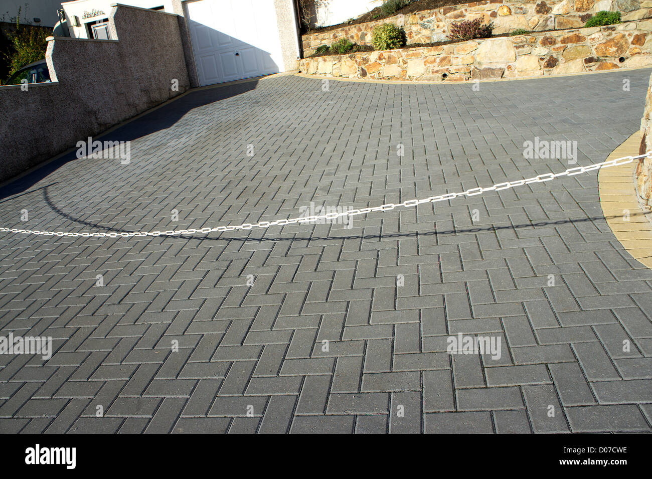 a driveway with block paving Stock Photo