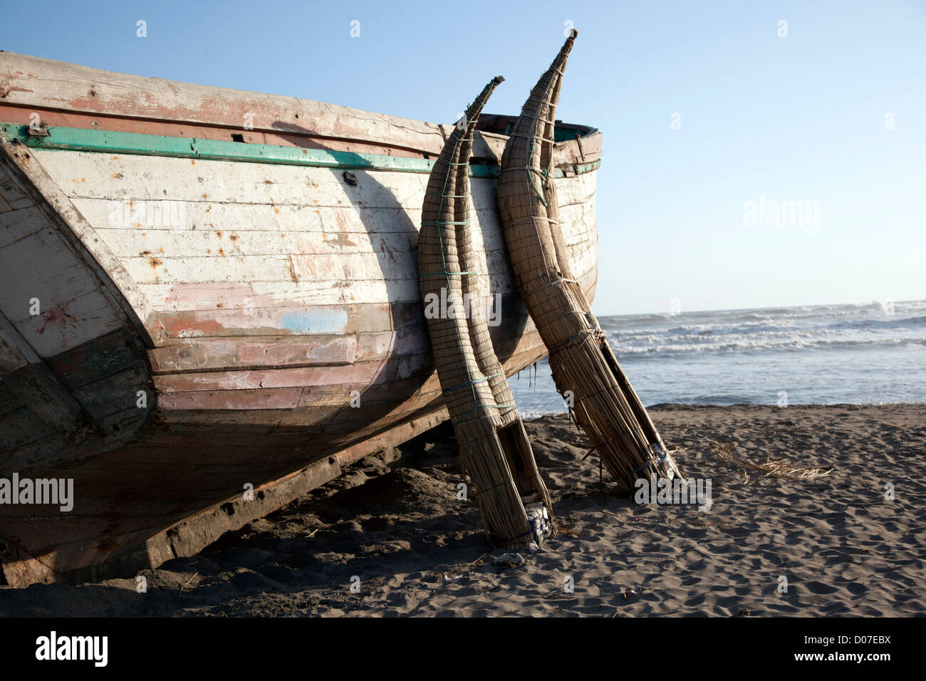 Cabalitos de Totora, tortora reed fishing rafts in Pimentel, a fishing ...