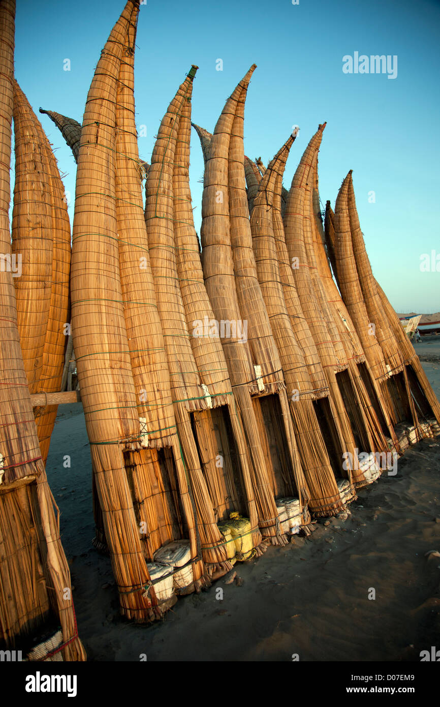 Cabalitos de Totora, tortora reed fishing rafts in Pimentel, a fishing ...