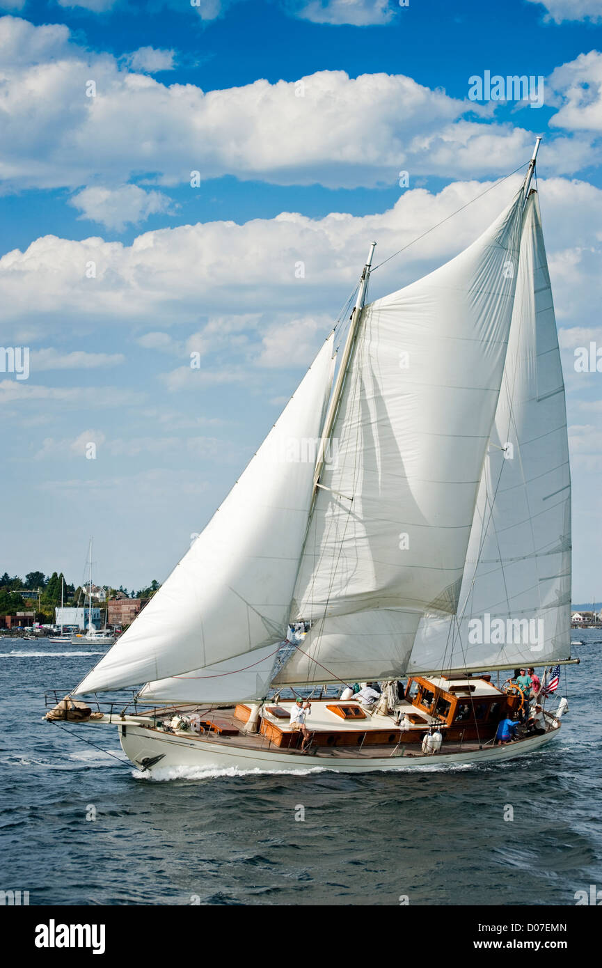 Sailboats compete in the Port Townsend Wooden Boat Festival schooner