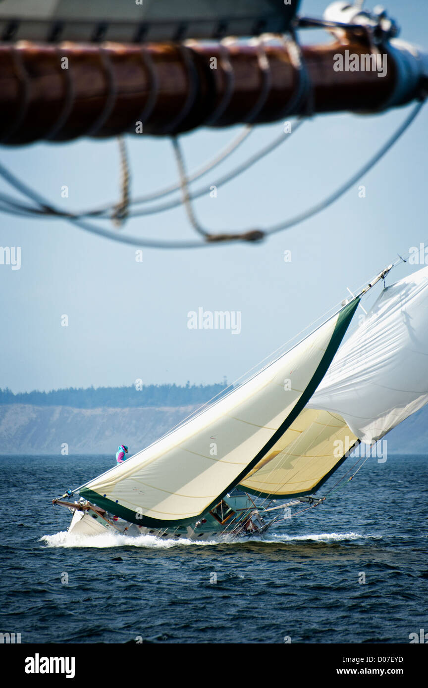 A sailboat race during the Port Townsend Wooden Boat Festival taking