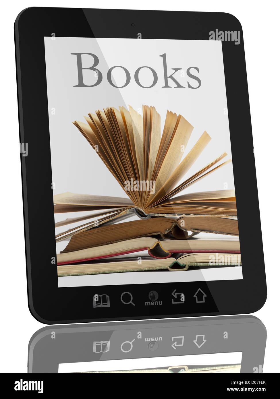 Book and generic teblet computer 3D model isolated on white, digital ...