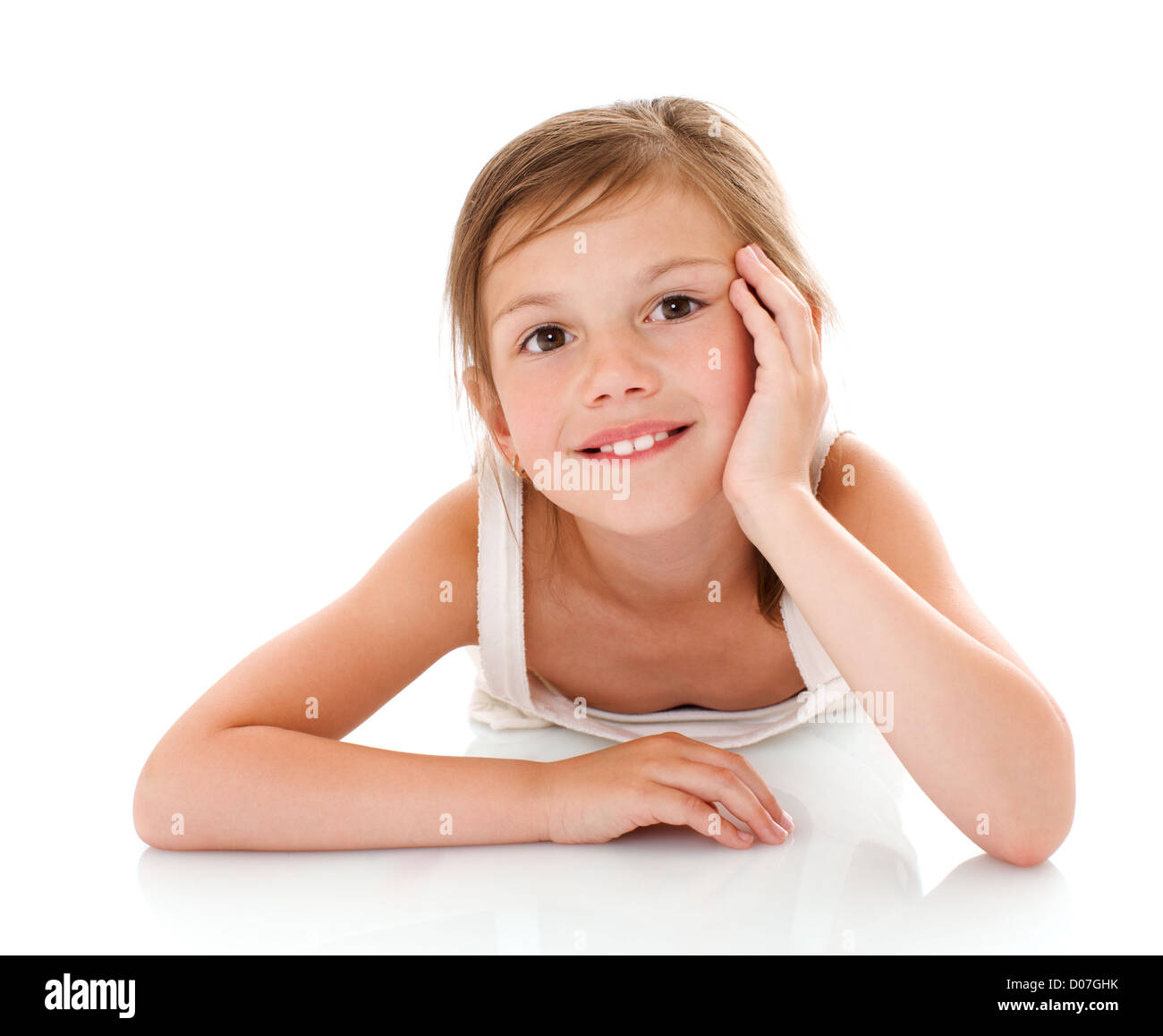 Smiling little girl happy portrait isolated on white Stock Photo