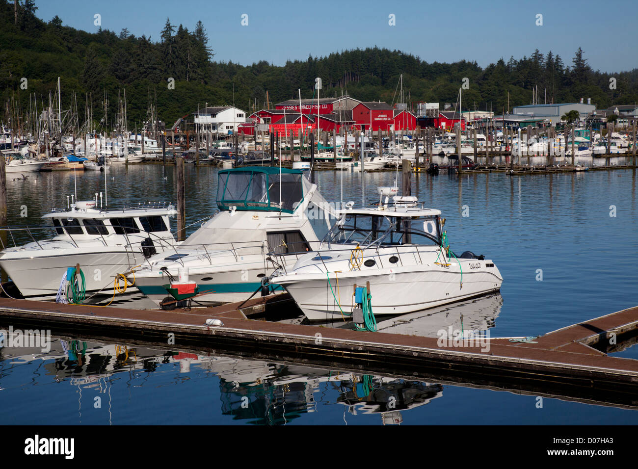 WA, Ilwaco, Marina, at Port of Ilwaco, with fishing boats and cannery