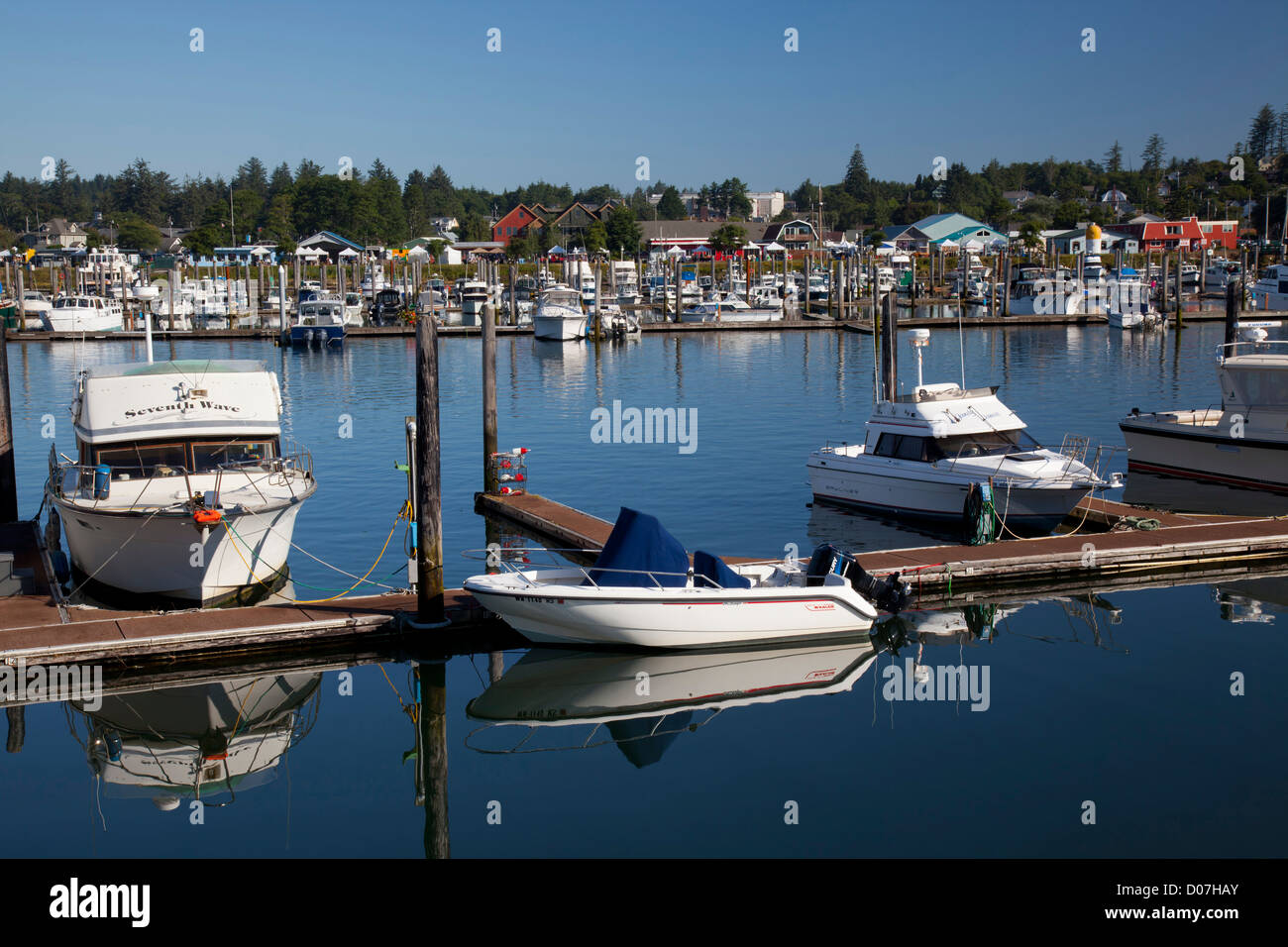 WA, Ilwaco, Marina, at Port of Ilwaco, with fishing boats and cannery