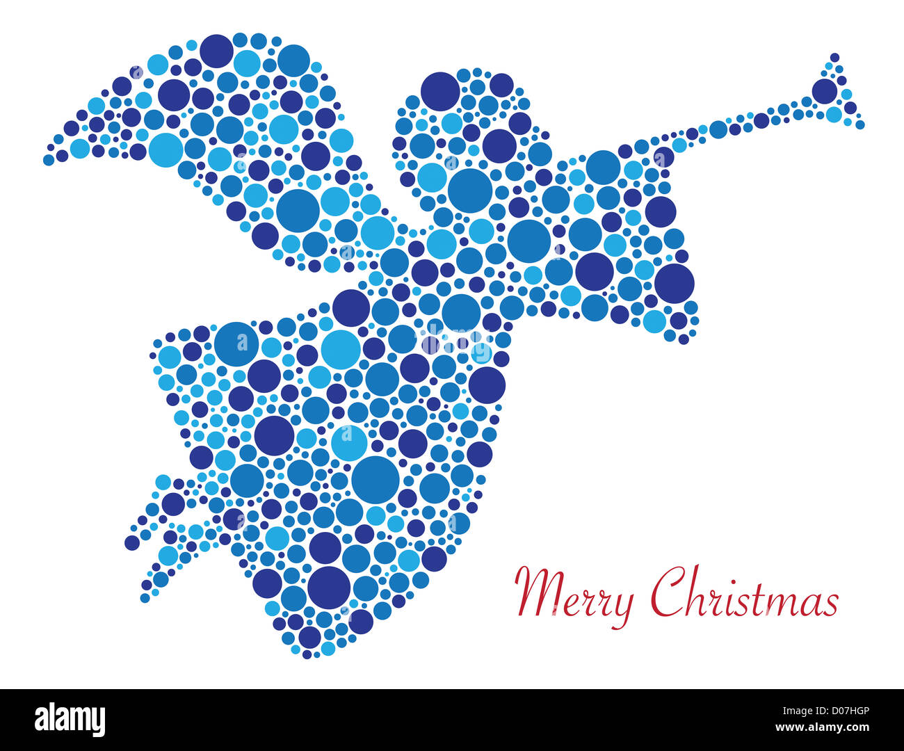 Christmas Angel Trumpet Silhouette in Polka Dots with Merry Christmas Text Illustration Stock Photo