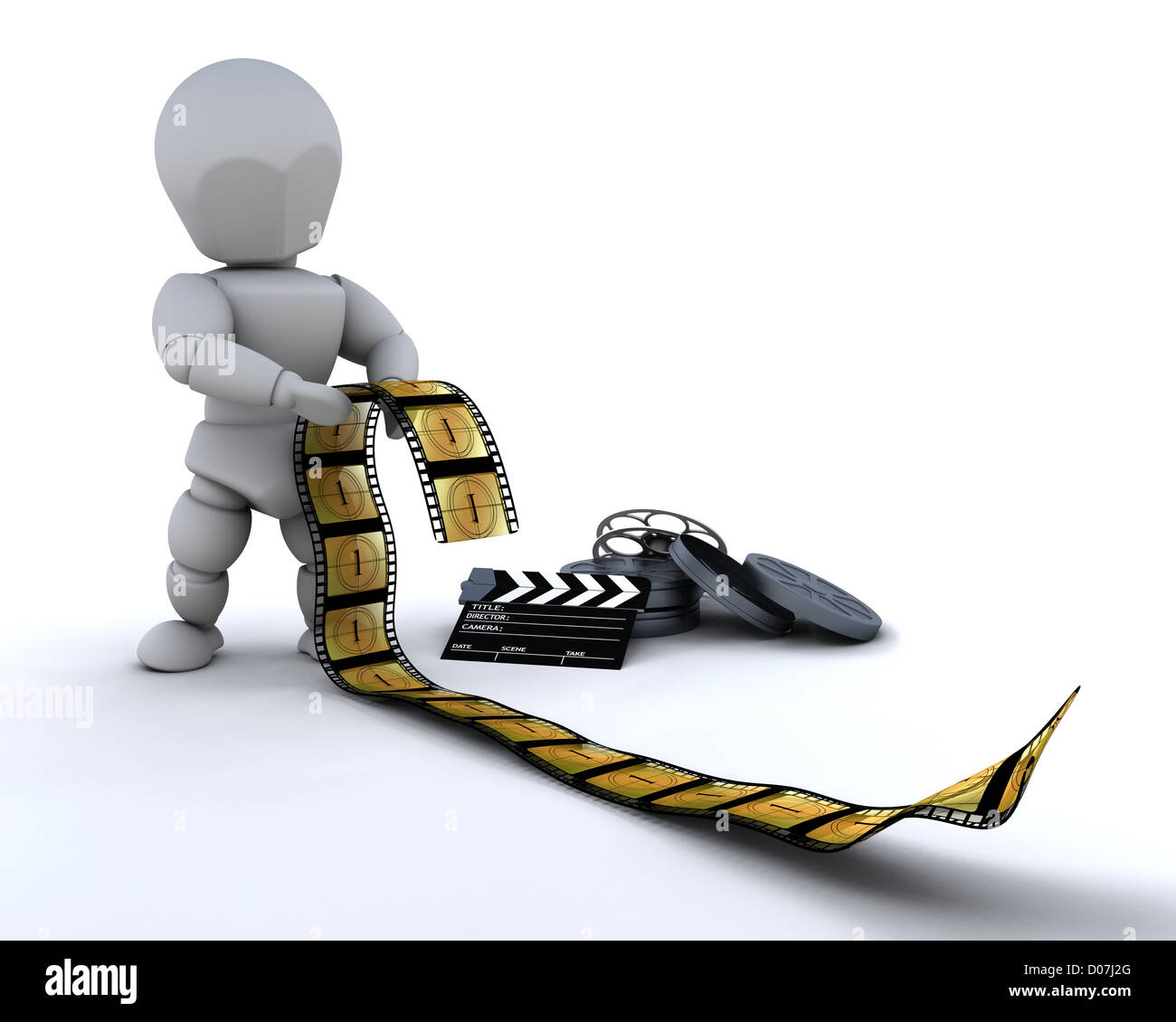3D render of a man with film clip and clapper board Stock Photo