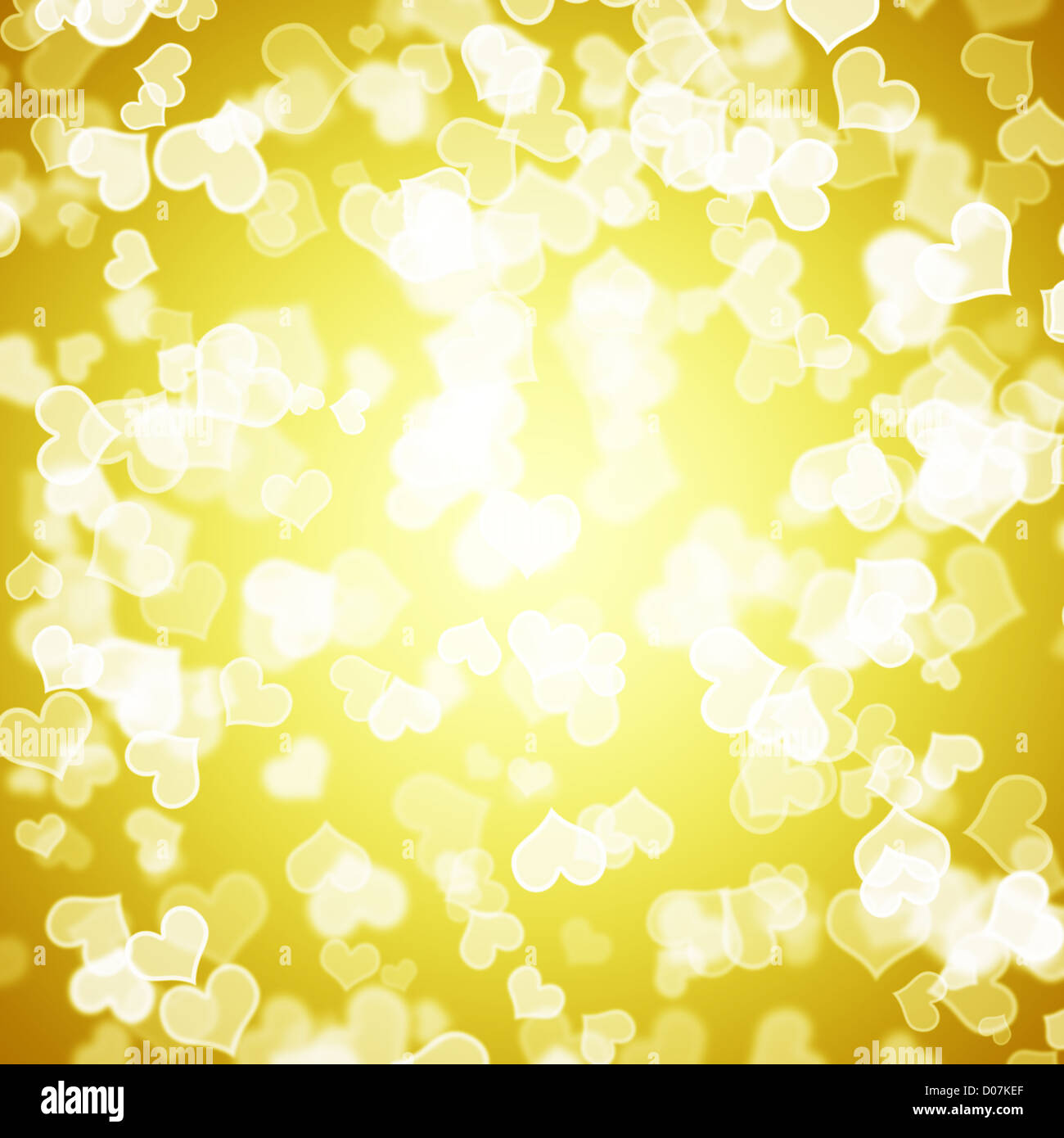 Yellow Hearts Bokeh Sparkling Background Showing Love Romance And Valentines Stock Photo