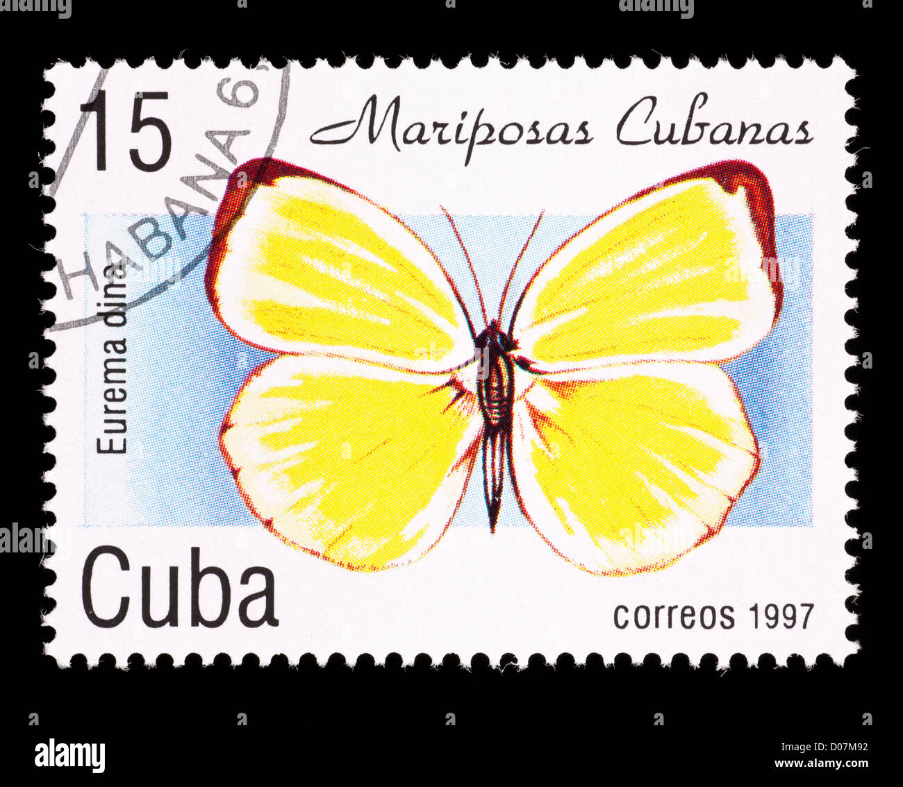 Postage stamp from Cuba depicting a native butterfly (Eurema dina) Stock Photo