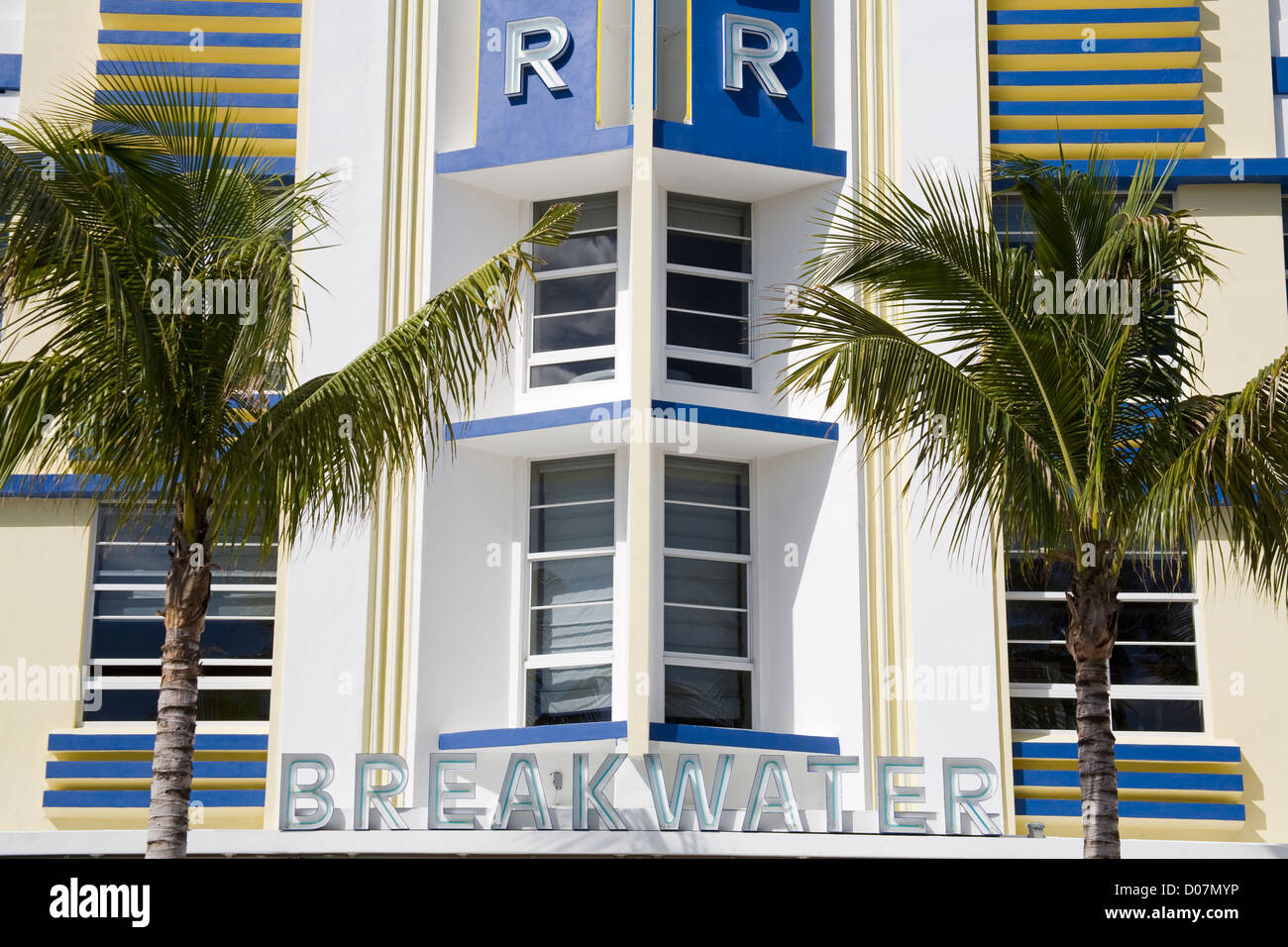 Breakwater Hotel on Ocean Drive, South Beach, City of Miami Beach, Florida, USA Stock Photo