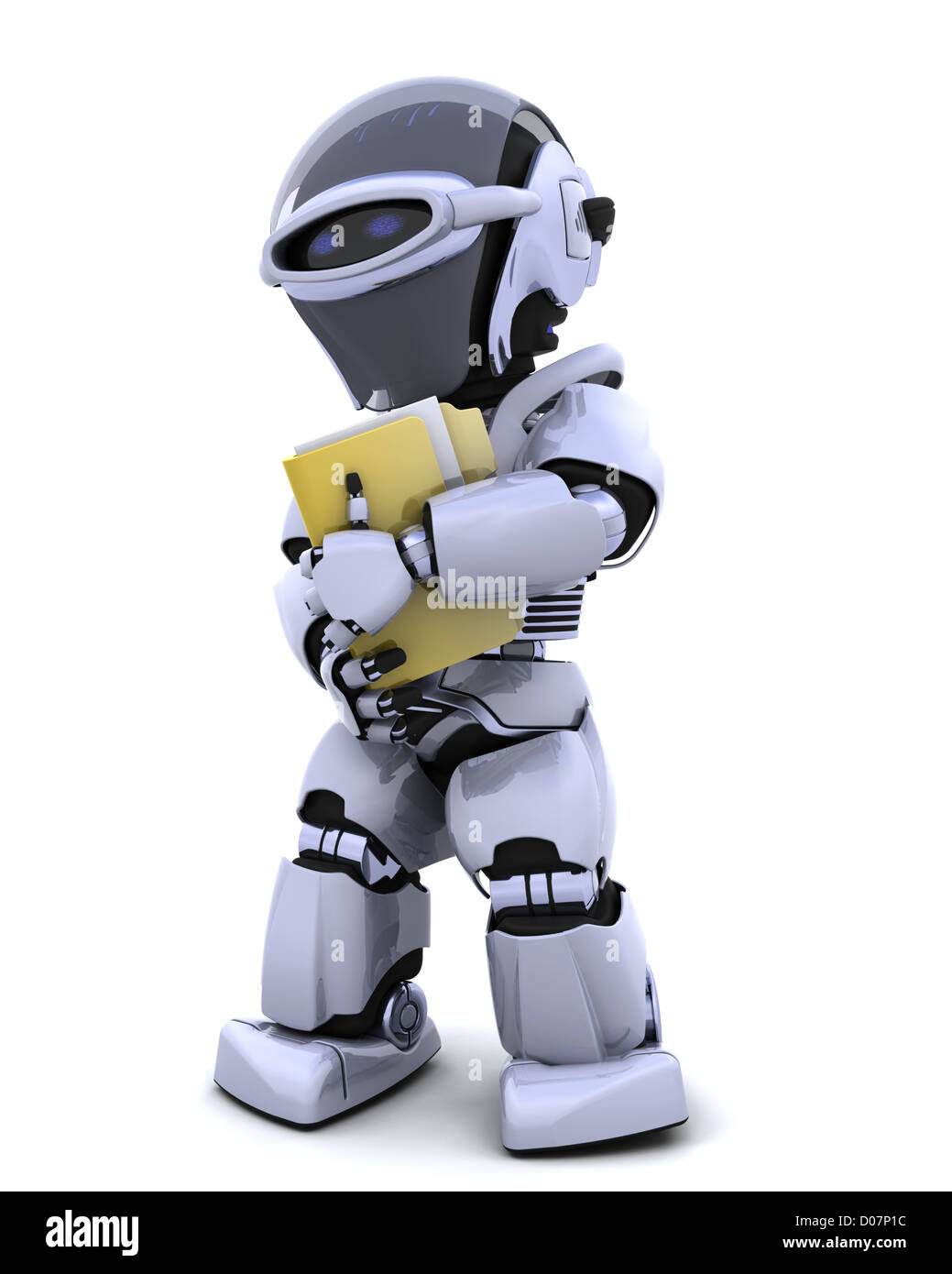 3D render of robot with document and folder Stock Photo - Alamy