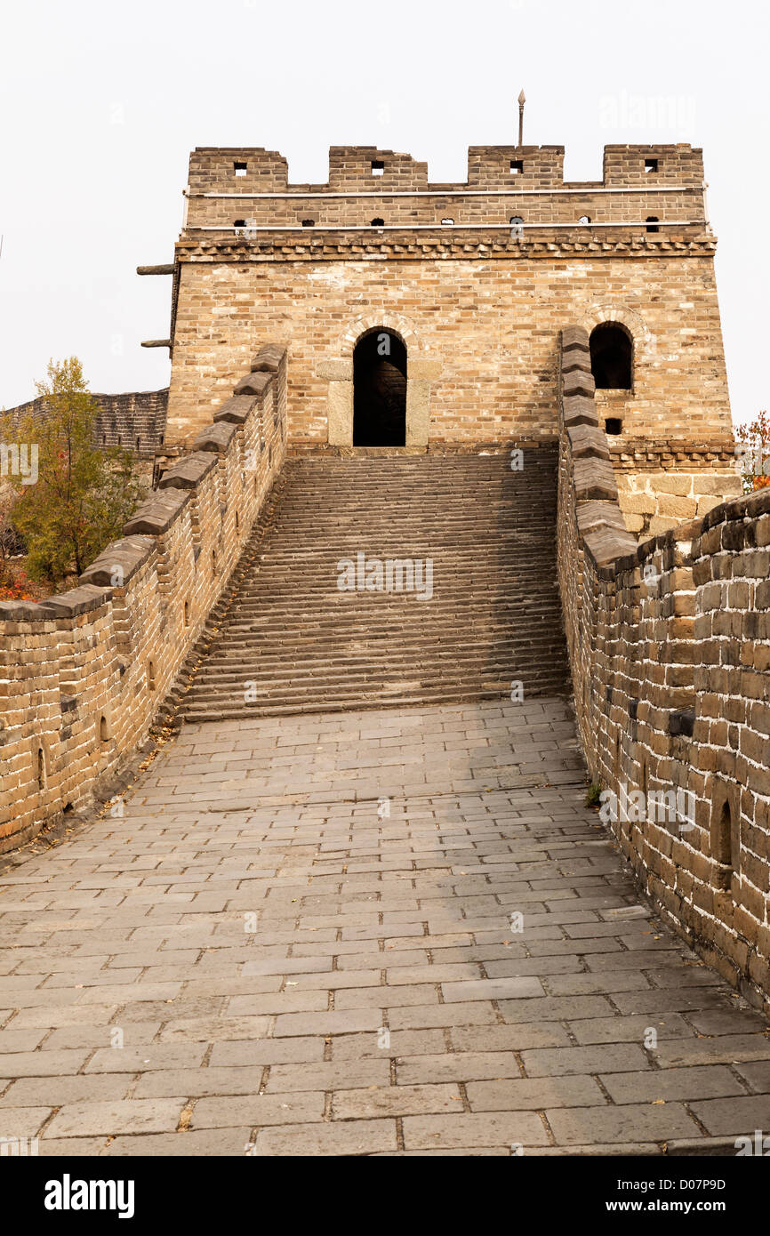 Large walkway to building on Great Wall in Mutianyu China Stock Photo