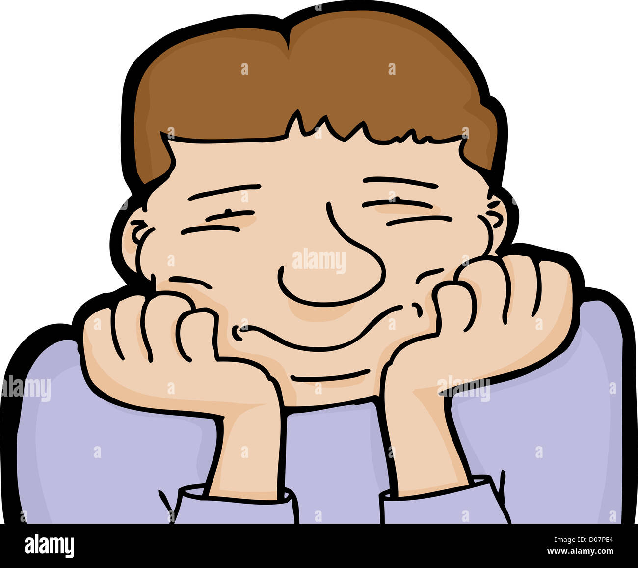 Bored European man with chin resting on hands Stock Photo Alamy