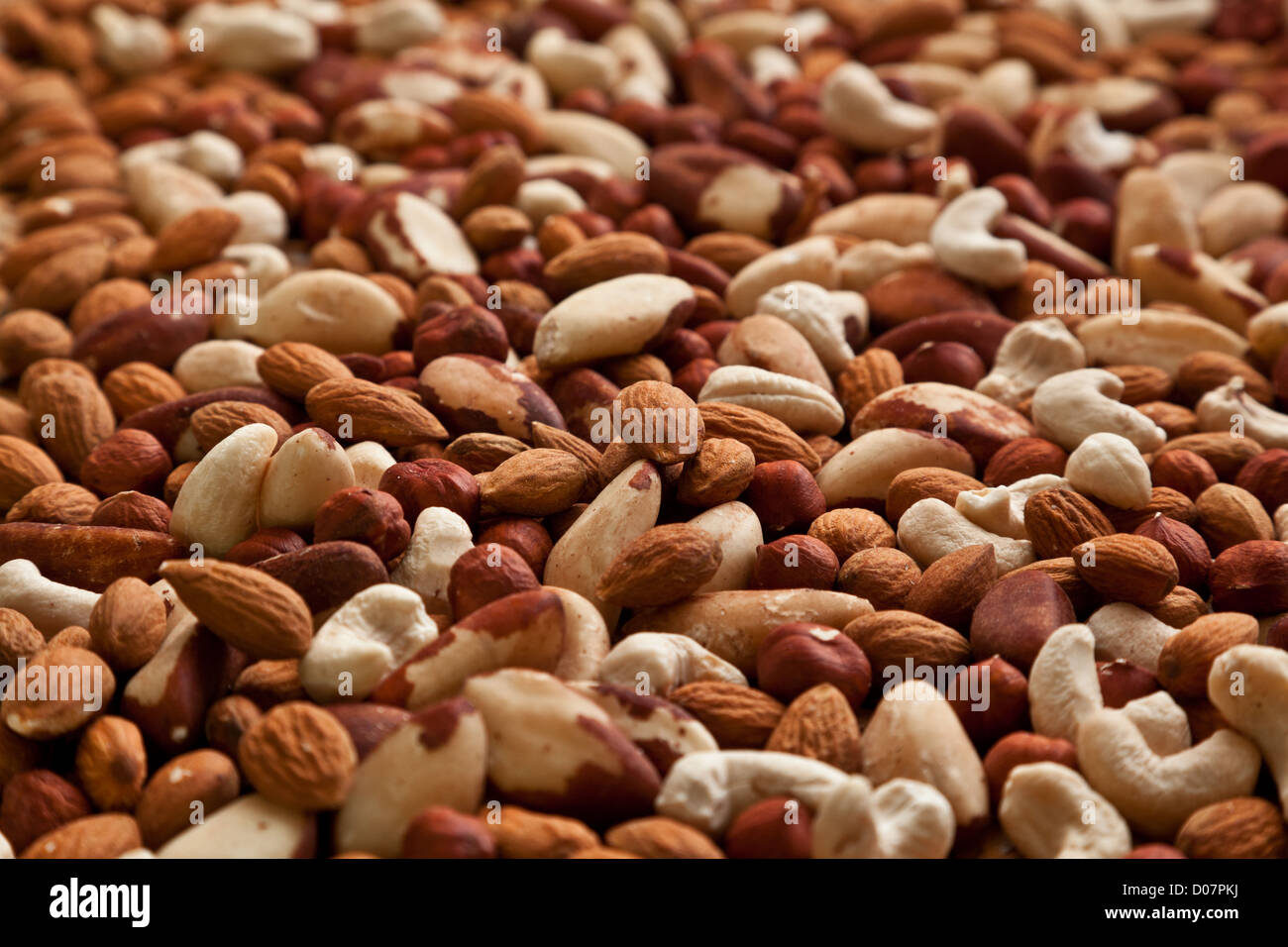 A lot of different types of nuts Stock Photo