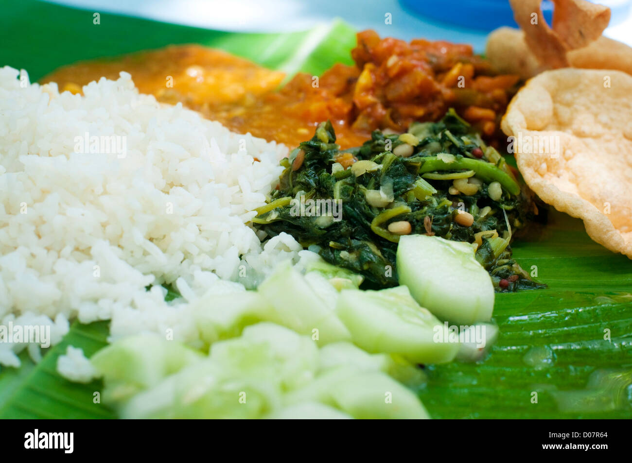 Indian cuisine banana leaf rice Stock Photo Alamy
