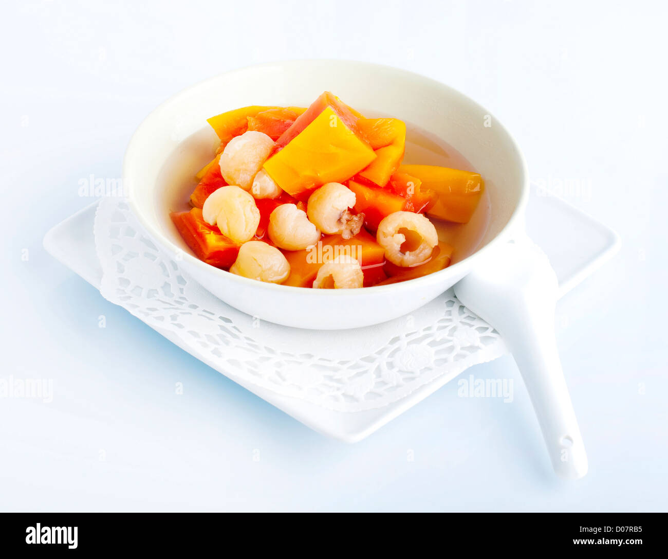 Natural and healthy Chinese dessert, cooked papaya with longan Stock