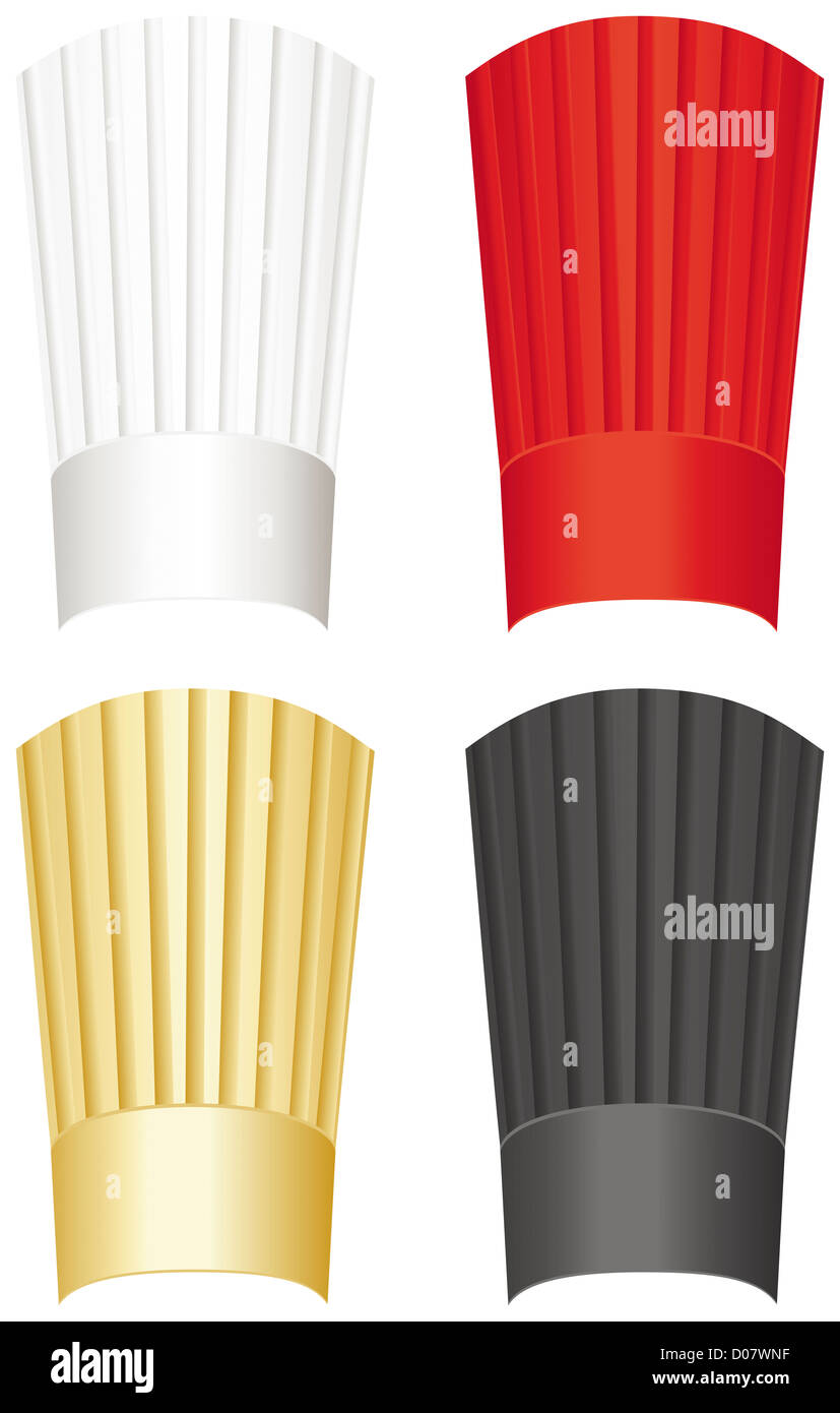 Tall chef's hat in white, red, gold and black isolated on a white