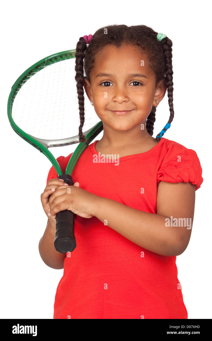 Little Tennis Rackets African little girl with a tennis racket isolated on a over white Stock ...