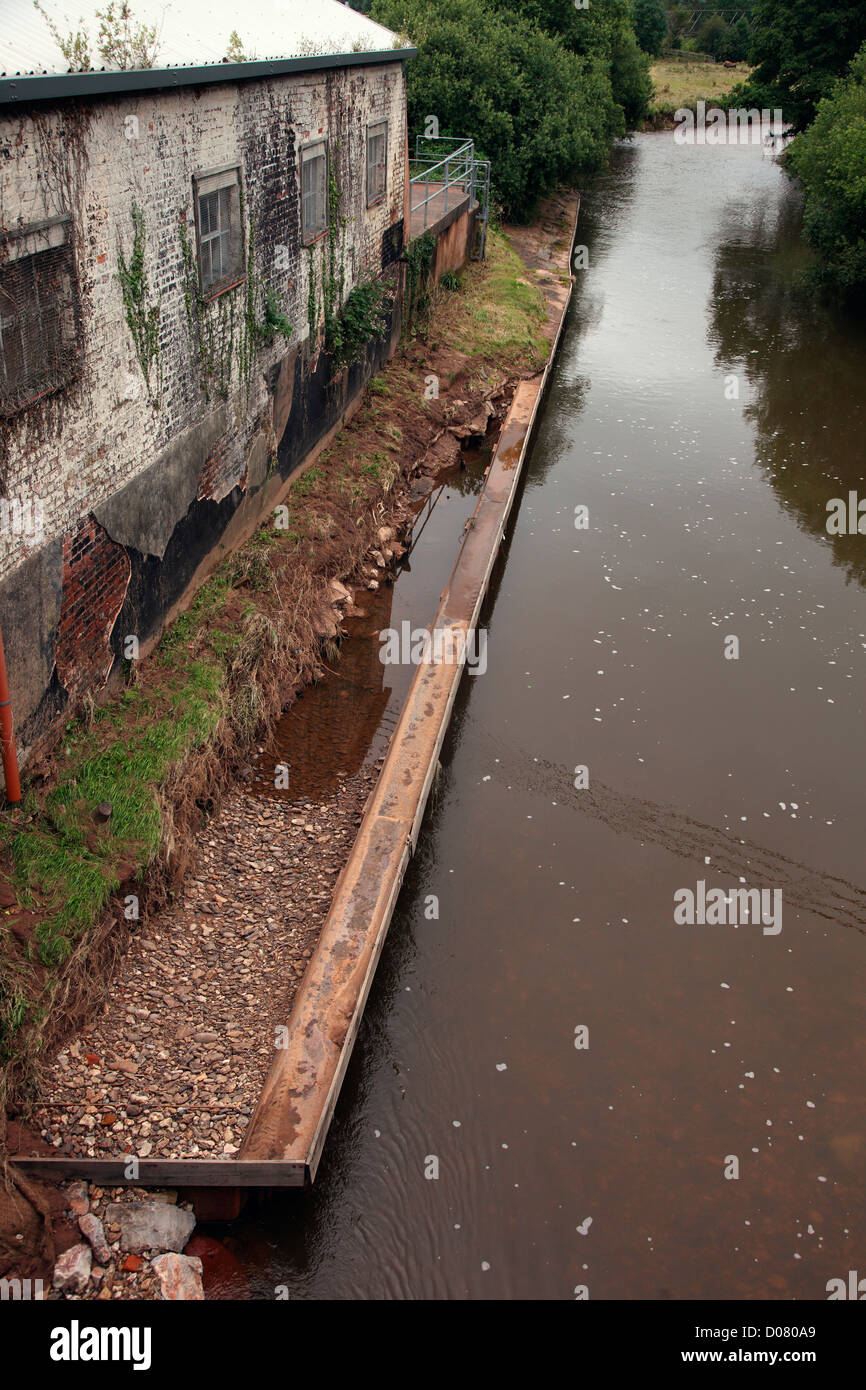 Flooding erosion in Ottery St Mary. The River Otter in Devon July 2012 Stock Photo
