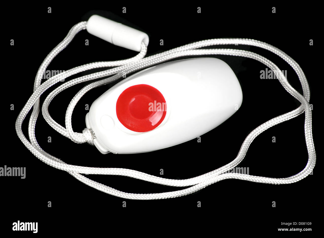 senior citizens alarm button isolated on white background Stock Photo