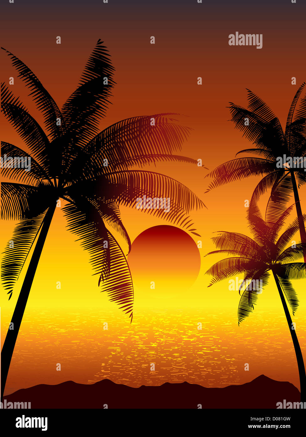 Tropical sunset with palm trees Stock Photo - Alamy