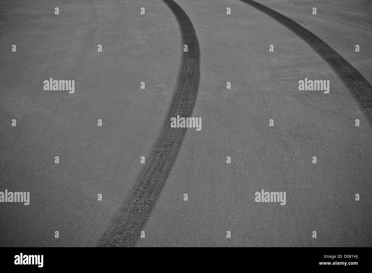 Tire Skid Marks from dangerous driving accident Stock Photo