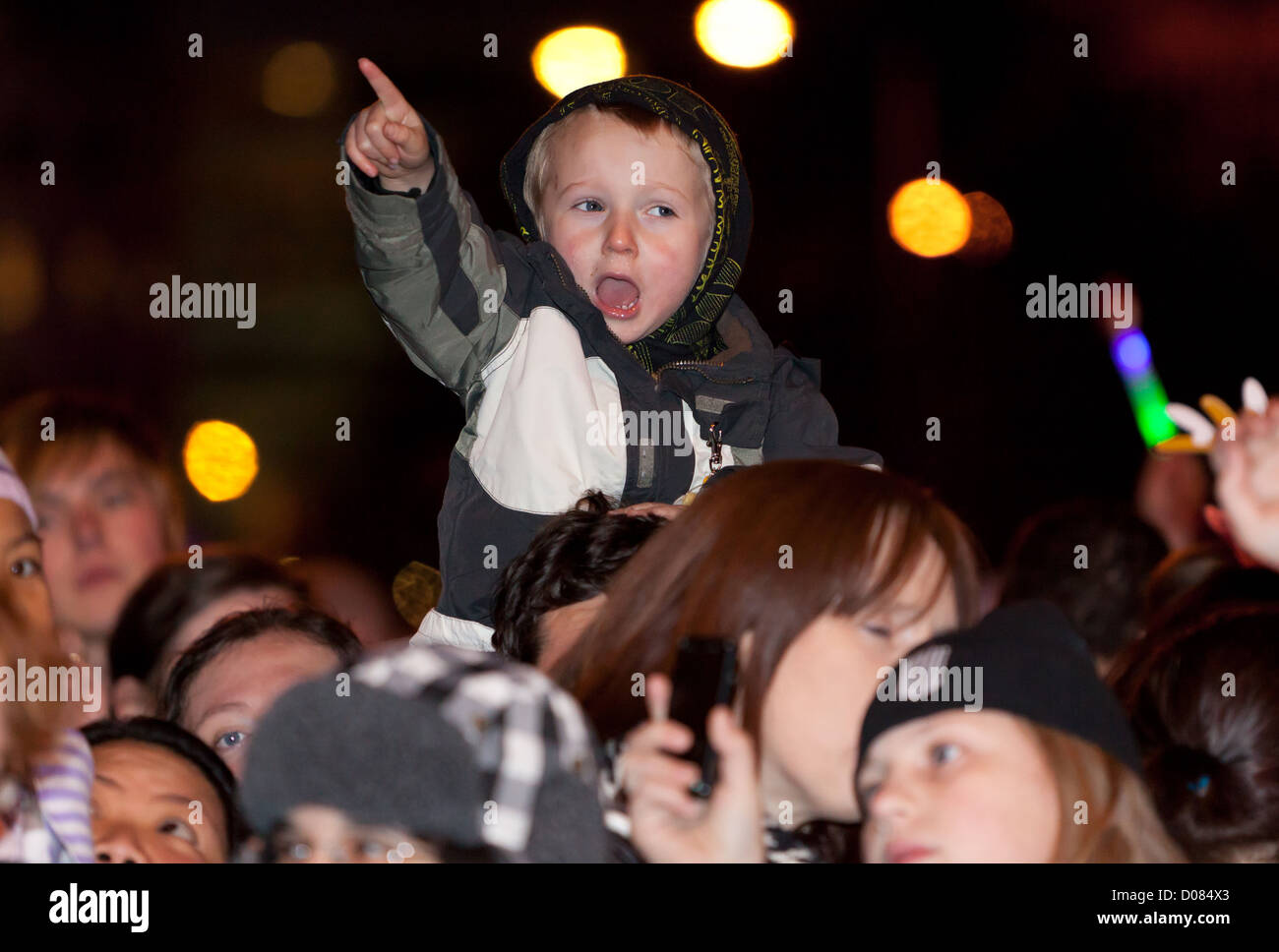 A toddler at the turn on of the Christmas lights in Cardiff Cardiff