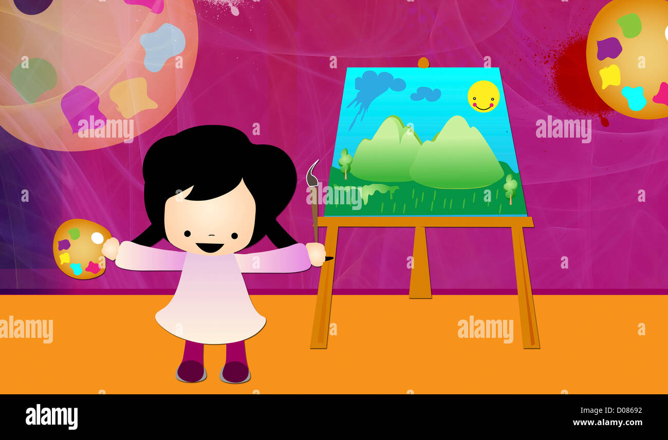 Girl standing in front of an easel Stock Photo - Alamy