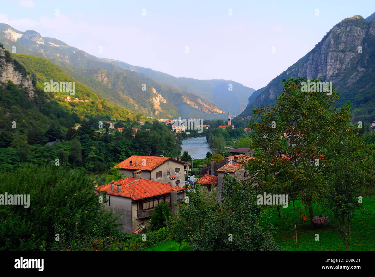 Veneto,  Valsugana : the Valstagna village lies on the Brenta river. Stock Photo
