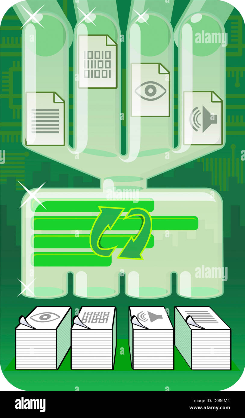 Illustrative representation showing file processing system Stock Photo ...