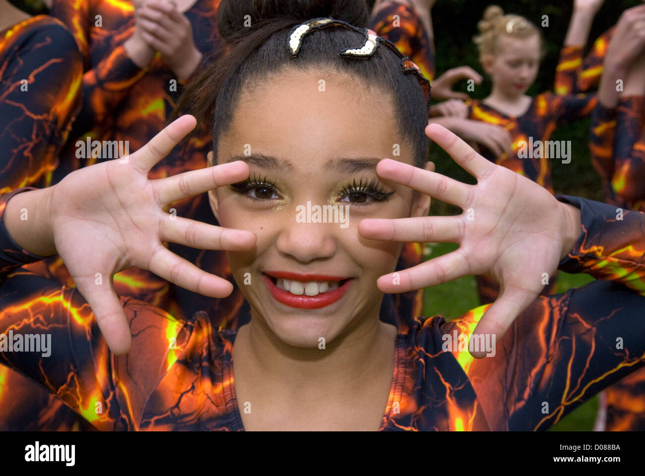 Member of a performing arts group/dance troupe strike a pose, Haslemere, Surrey, UK. Stock Photo